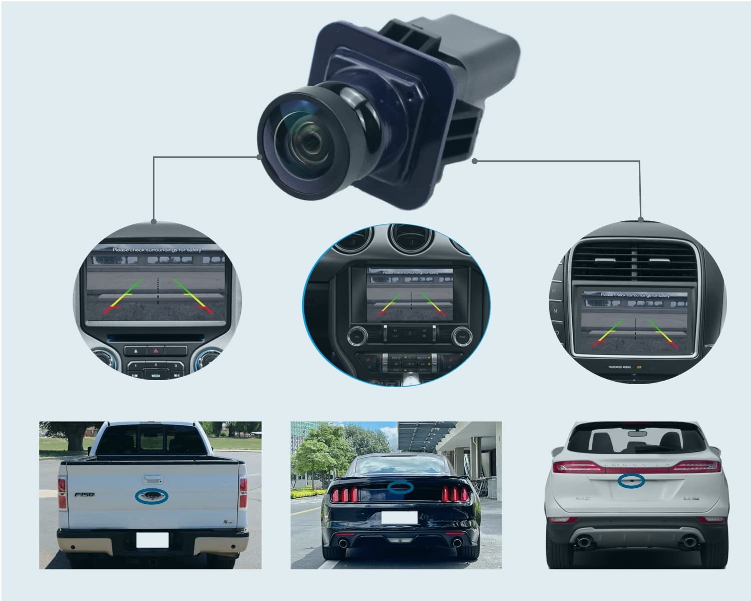 Backup Camera Replacement For Ford F150 2010-2014, Mustang 2015-2020, Lincoln MKC 2015-2019 (Replaces BL3Z-19G490-B)